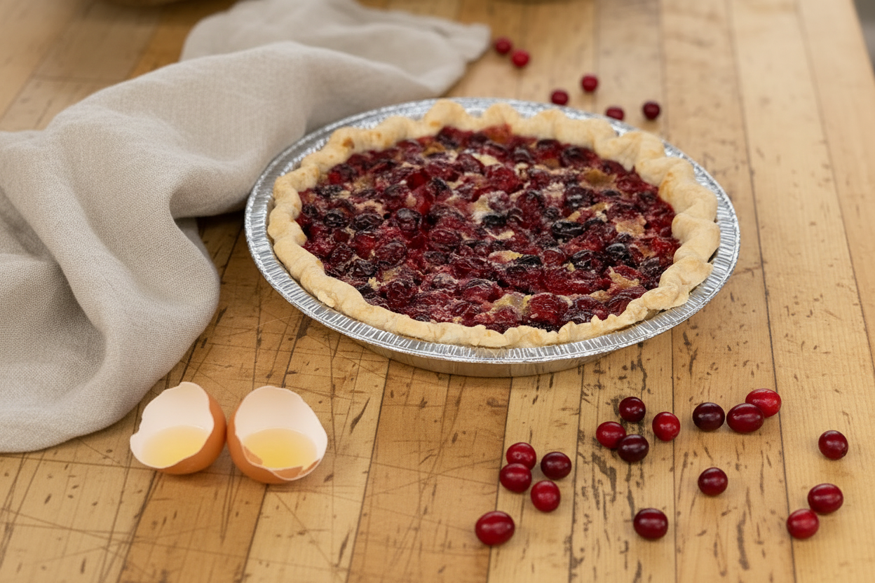 Cranberry Custard pie made from scratch by Sweet Pea's in Mayville WI