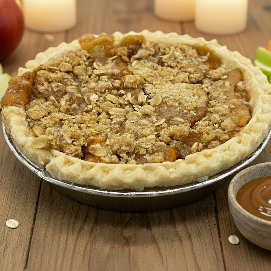 Sweet Pea's top selling caramel apple pie ready to be packed inside a thermal insulated box liner with ice packs for shipping.