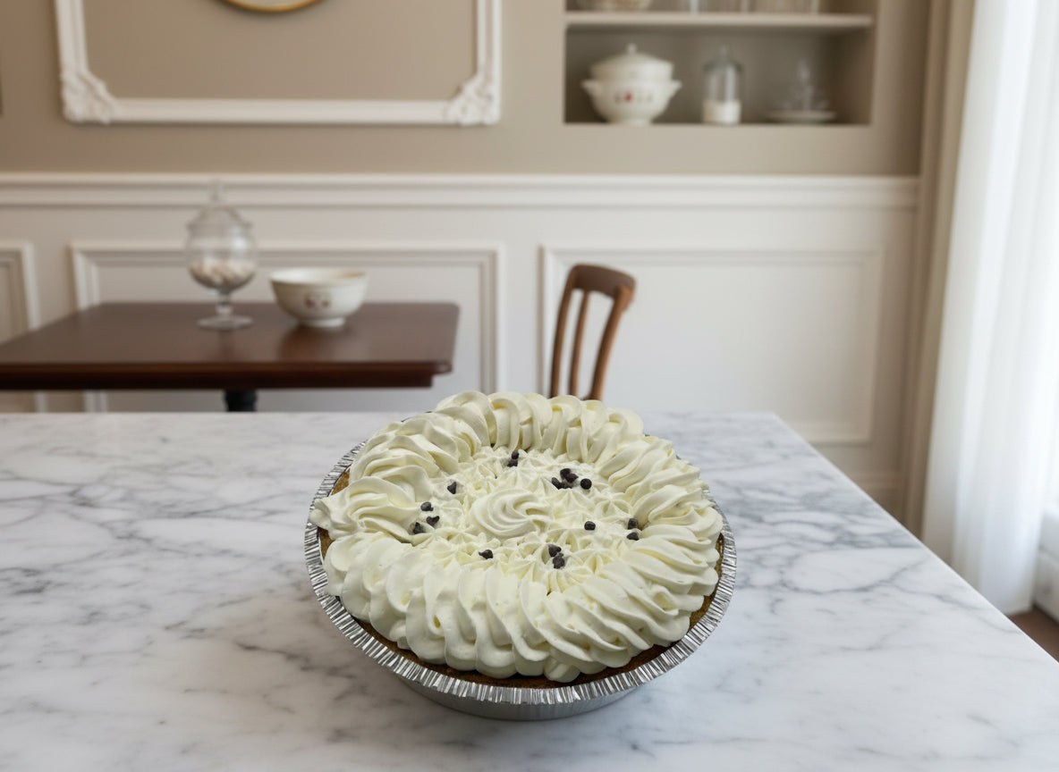 French silk pie with double whipped cream made by Sweet Pea’s in Mayville Wisconsin