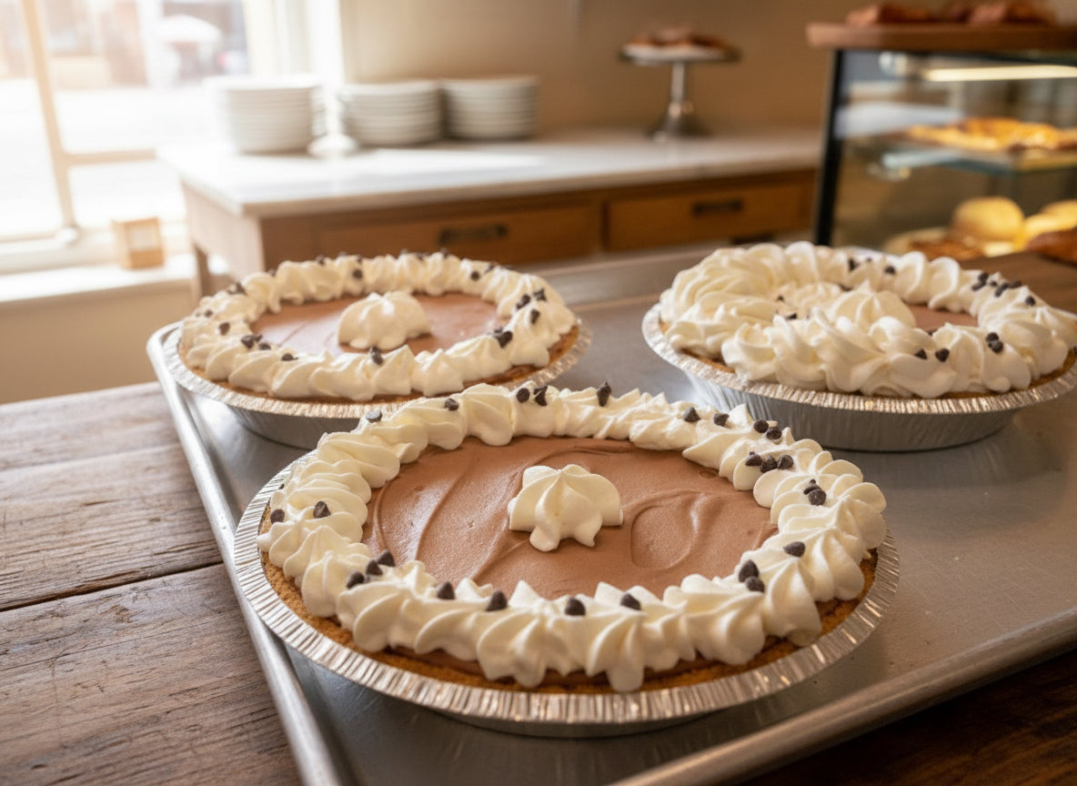 Gluten free friendly French silk pie with whipped cream made by Sweet Pea’s in Mayville Wisconsin