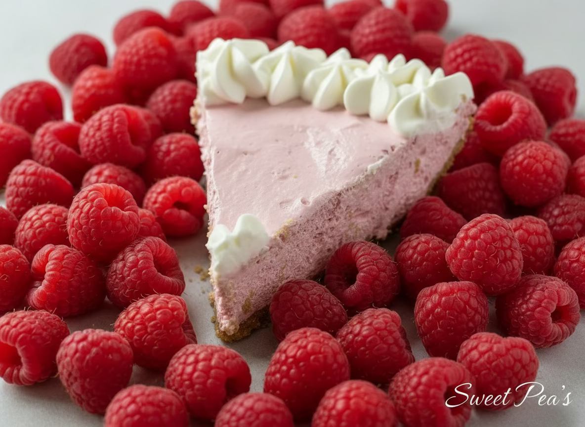 Slice of raspberry icebox pie at sweet peas 